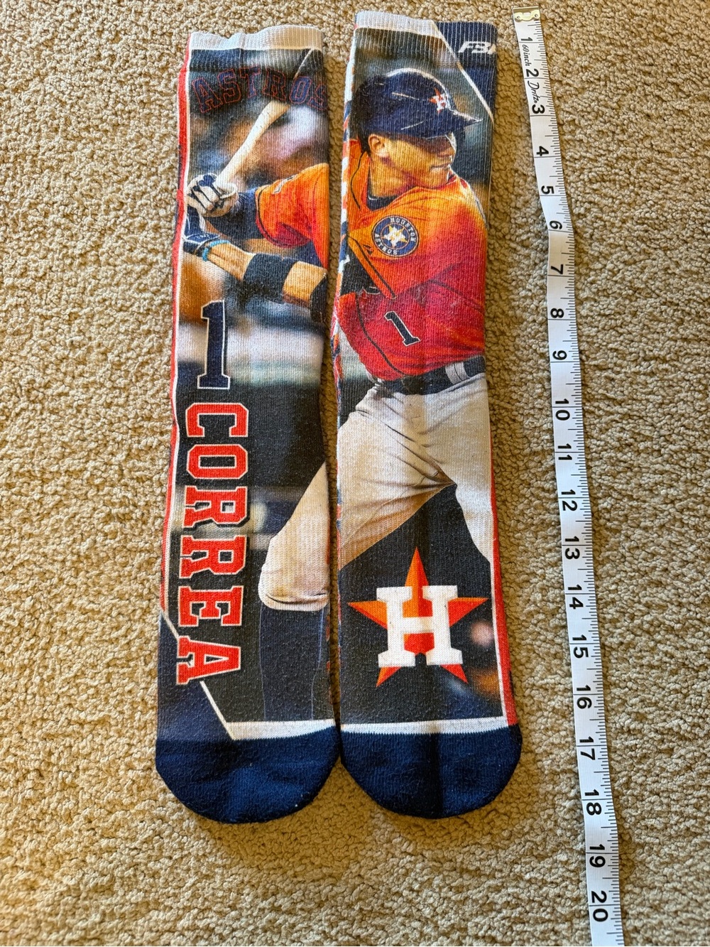 MLB Houston Astros Carlos Correa Graphic Crew Socks in Orange, Navy, White